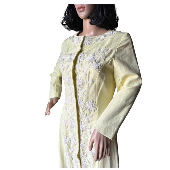 Anthropology Plenty Yellow Linen & White embroidered Beaded Coat size 6 - Picture 7 of 17